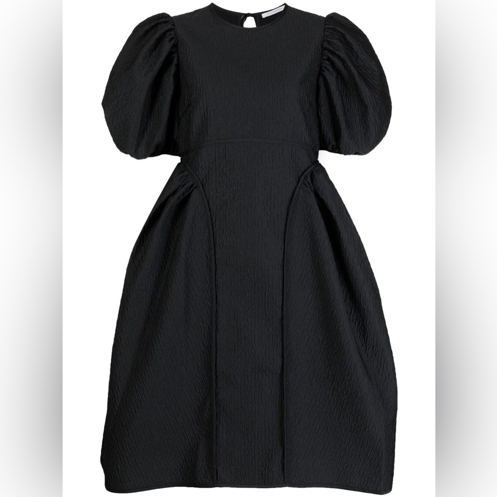 NWOT Cecilie Bahnsen Fonda Plissé Dress US6 Stria Matelassé Black Puff Sleeve